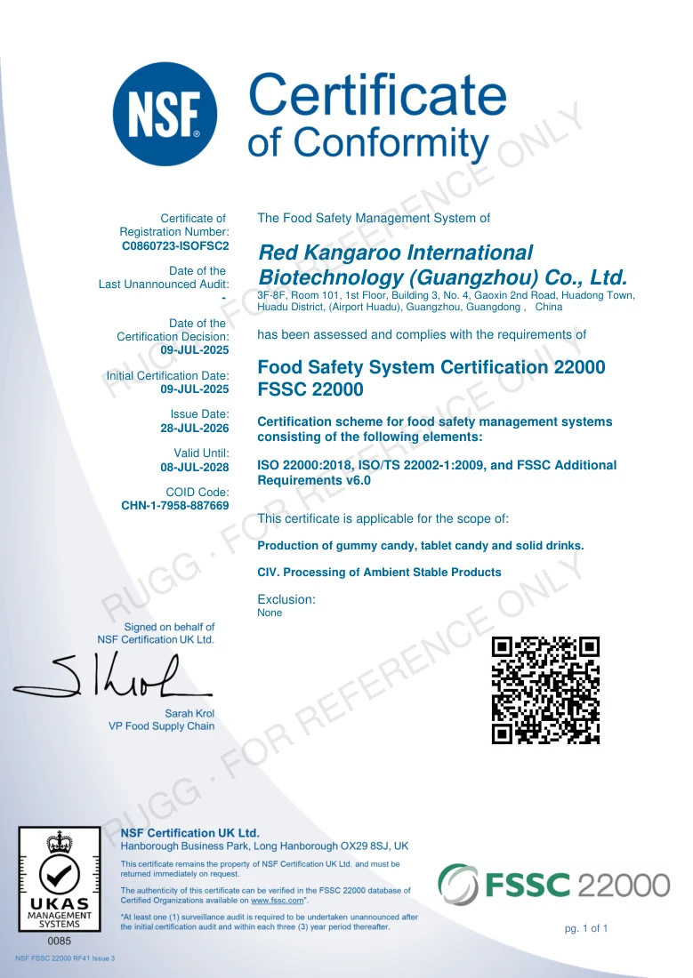FSSC 22000 supplied certificate document