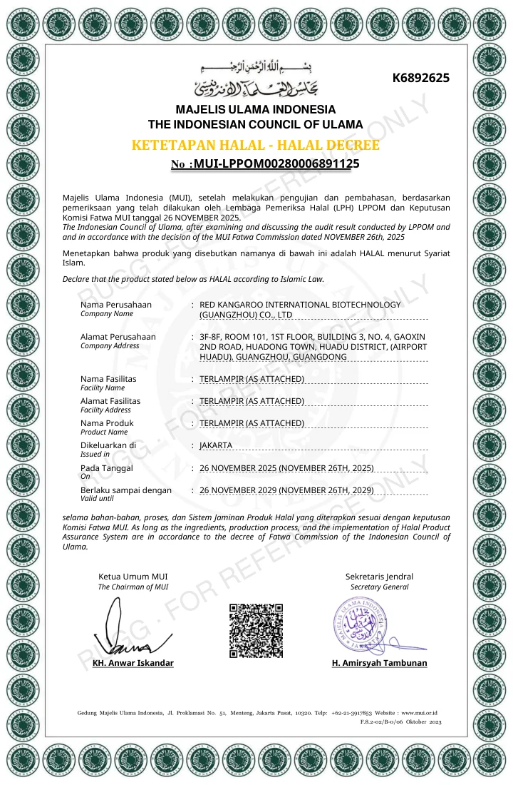 Indonesia Halal Decree supplied certificate document