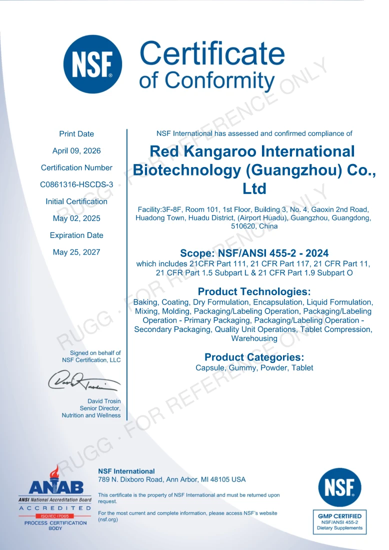 NSF GMP Dietary Supplements supplied certificate document